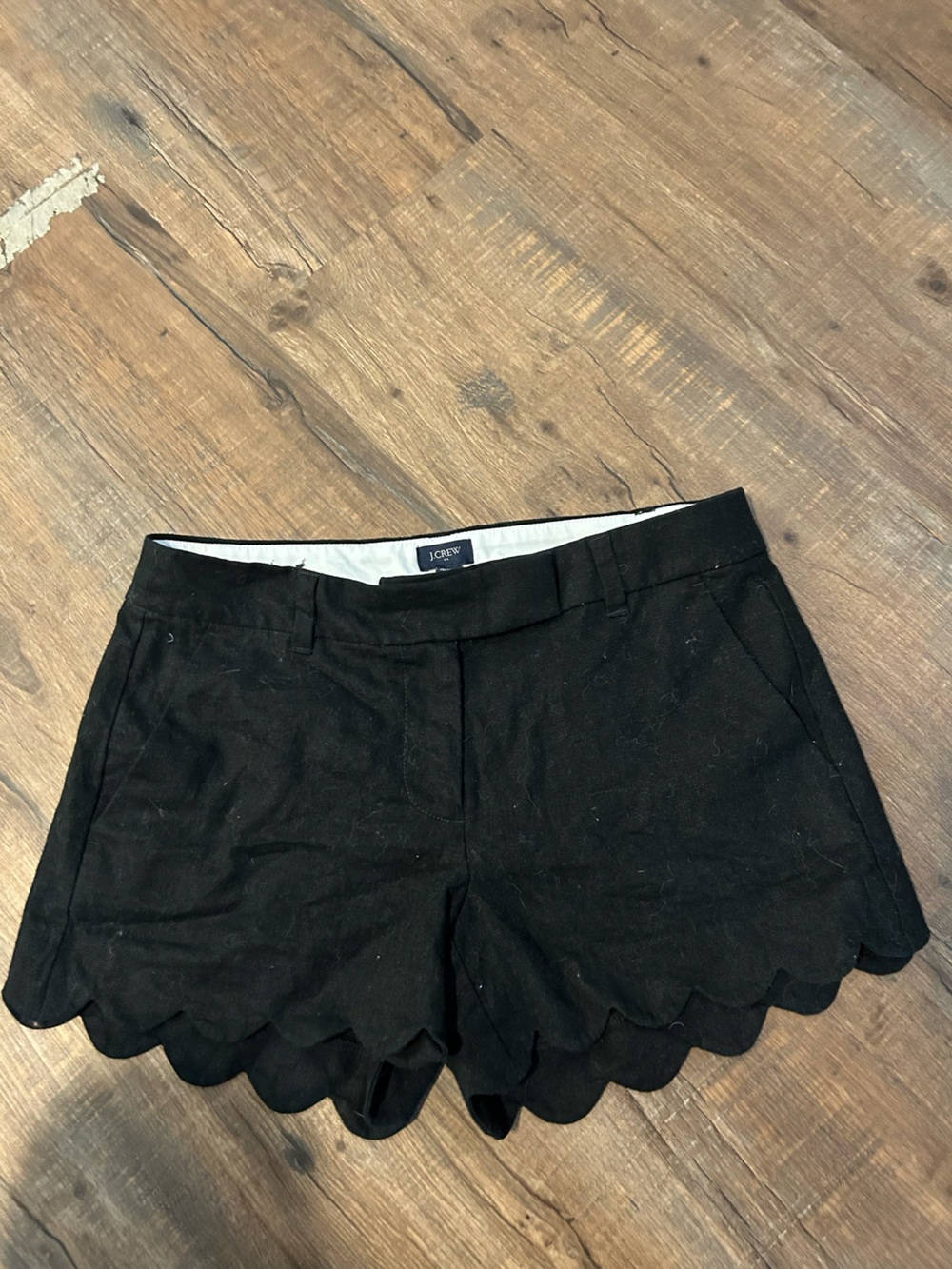 J. Crew Black Waistband Tailored Shorts flowered hem Size 4